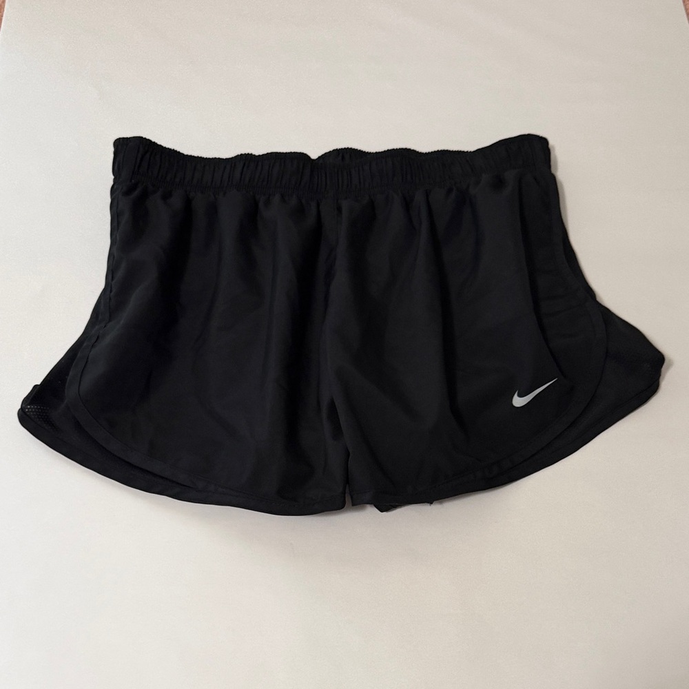 Nike Women's Black Athletic Running Shorts with Silver Swoosh